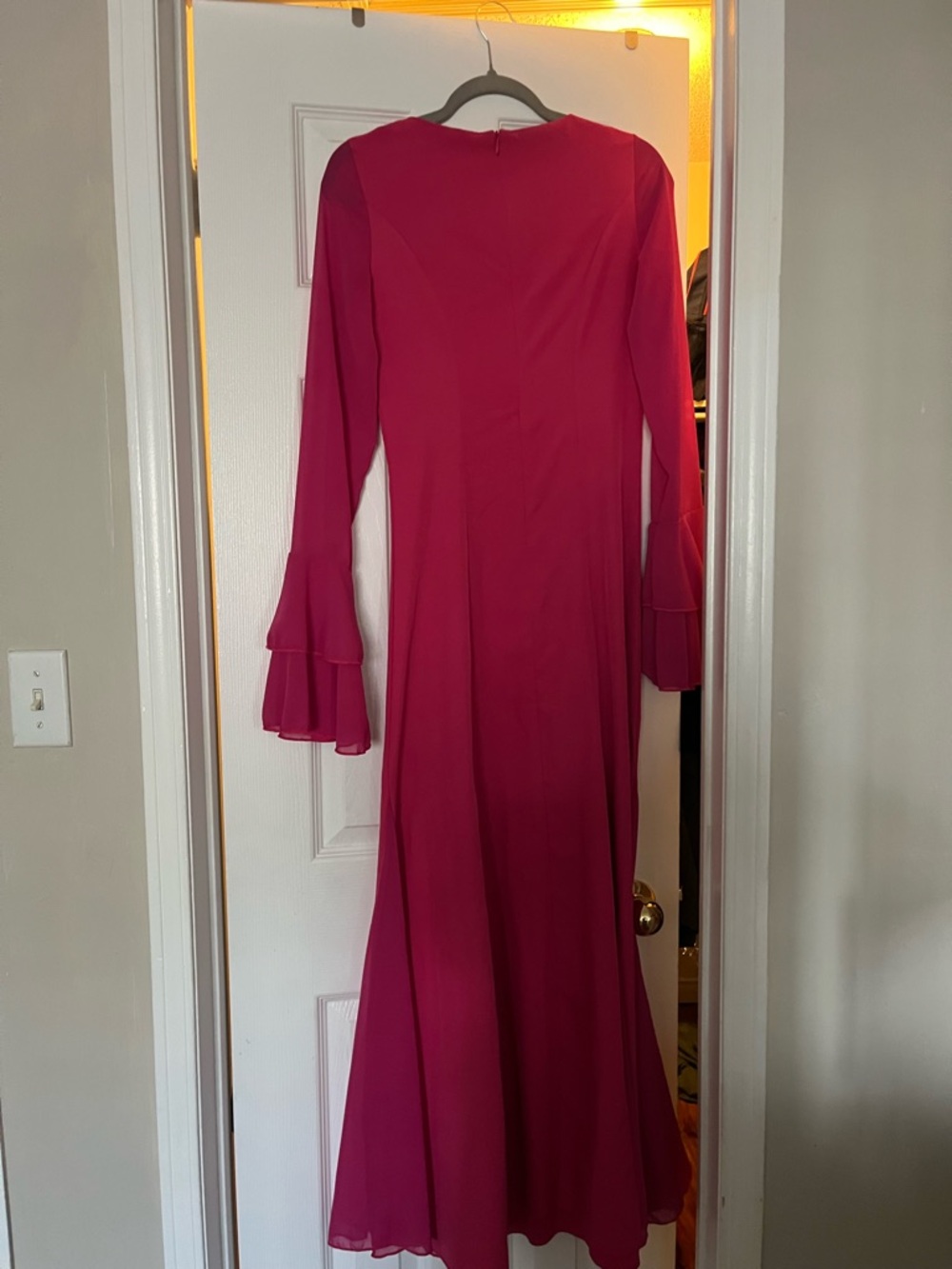 Women's Magenta Long Sleeve Ruffle Cuff Maxi Dress
